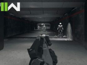 Modern Warfare 2 player aiming down Firing Range with Canted Laser