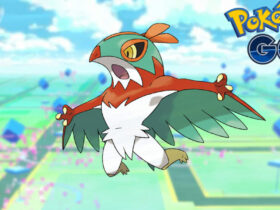 Hawlucha in a Pokemon Go background with logo