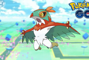 Hawlucha in a Pokemon Go background with logo