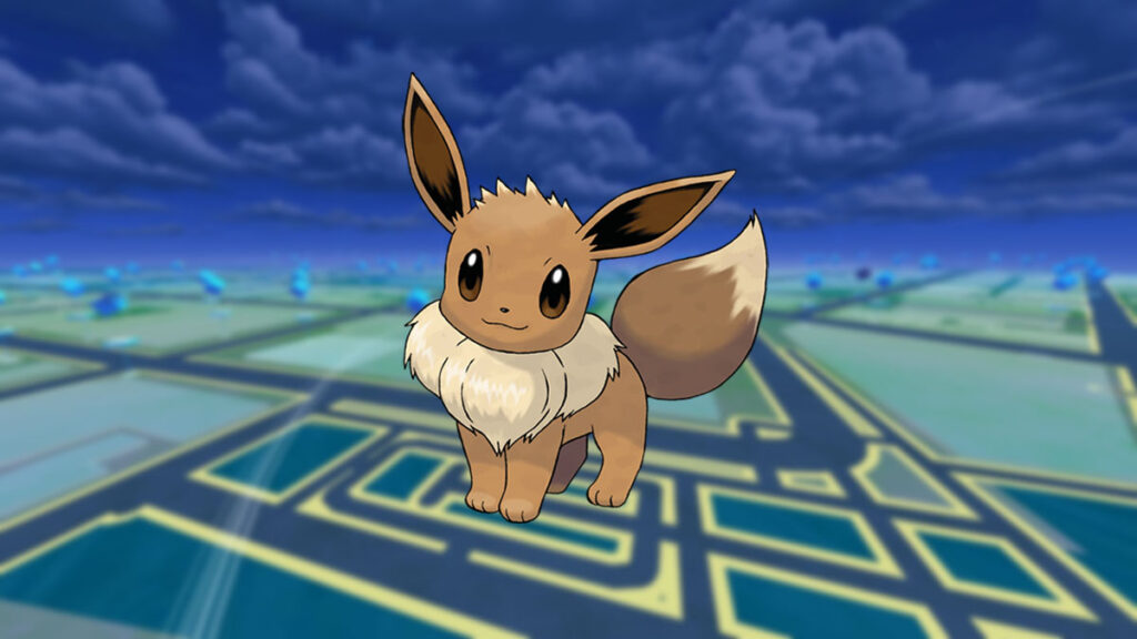 Eevee en un fondo de Pokémon Go