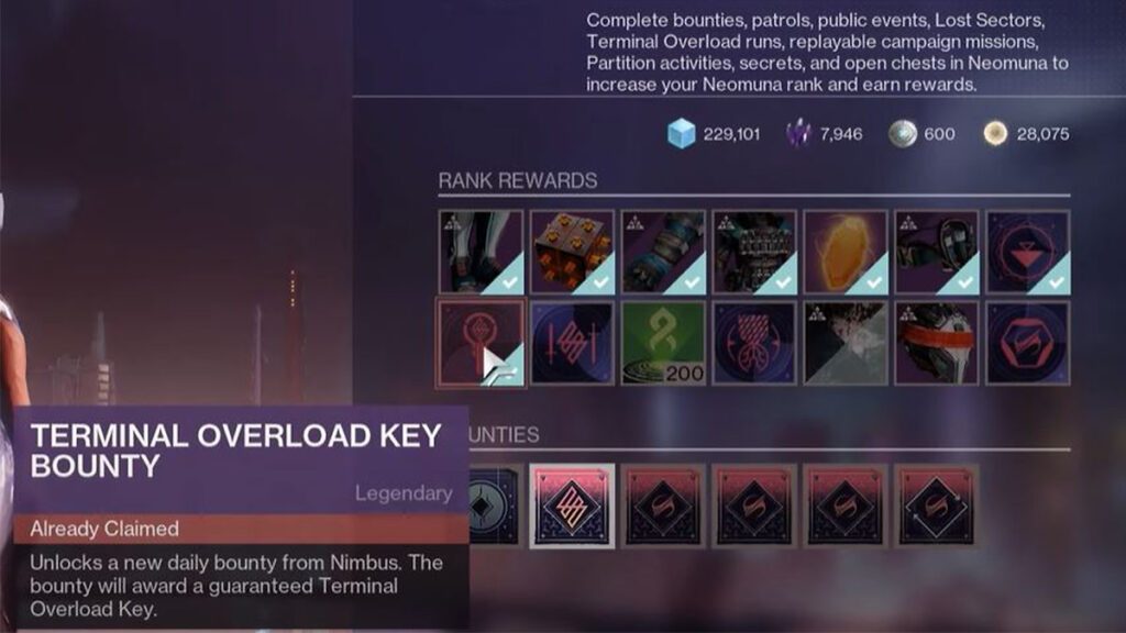 Recompensa de llave de sobrecarga de terminal Destiny 2 Lightfall