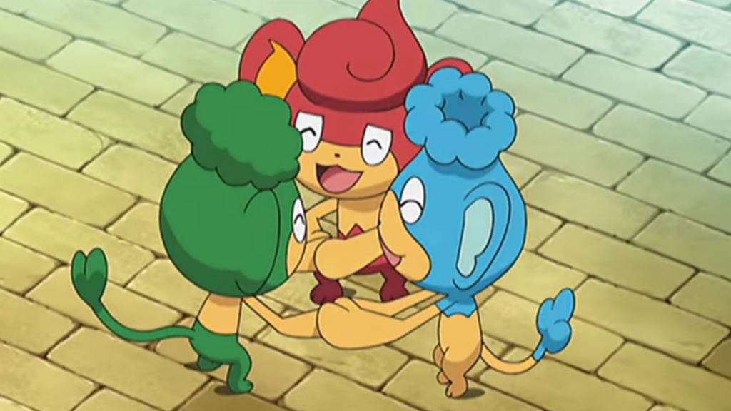 Pansage, Panpour y Pansear en el anime de Pokémon