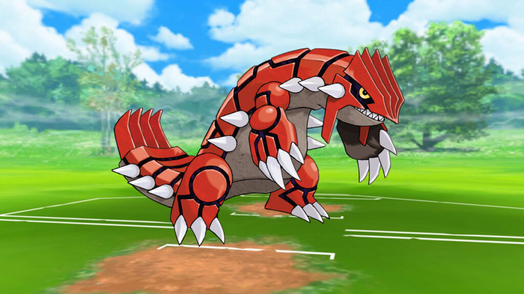 Groudon en un campo de batalla de Pokémon Go