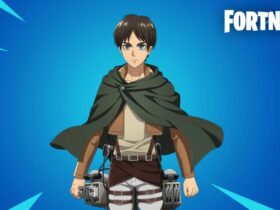 Erin Yeager from Attack on Titan with Fortnite logo