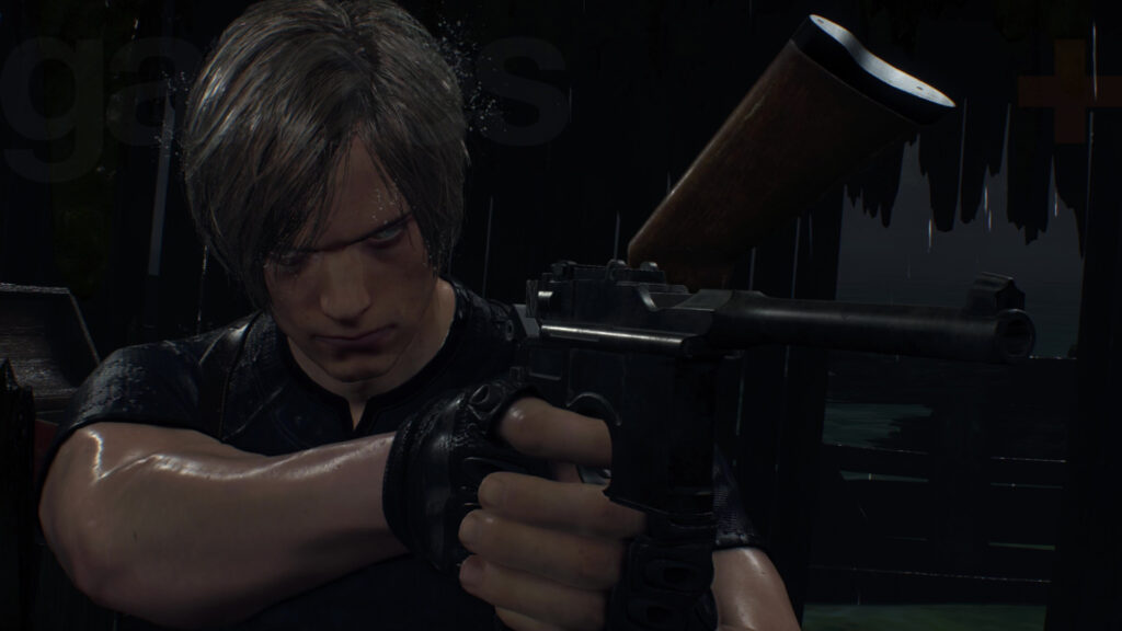 leon apuntando con la pistola red9 en el remake de resident evil 4