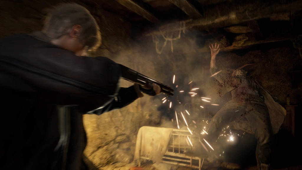 Leon disparando una escopeta en Resident Evil 4 Remake