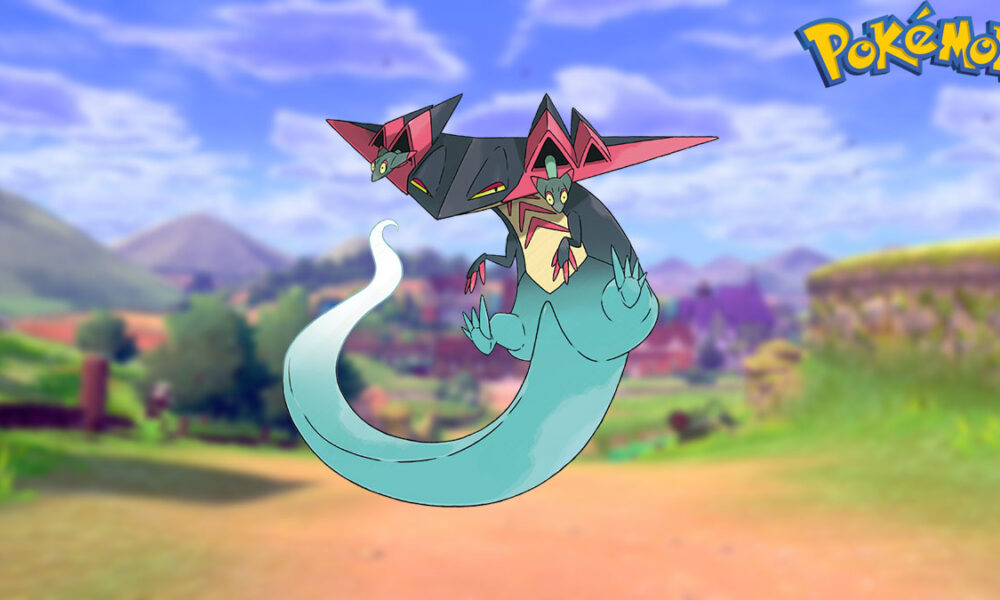 Dragapult in a Pokemon Sword and Shield background