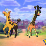 Girafarig and Girafarig in a Pokemon Sword and Shield background