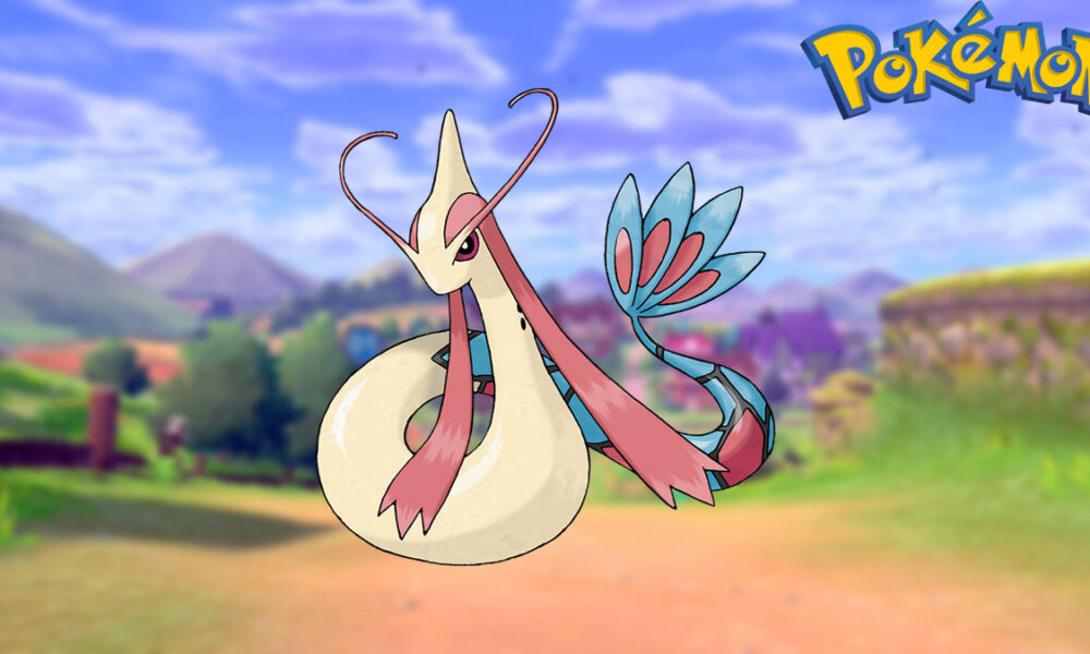 Milotic in a Pokemon Sword and Shield background