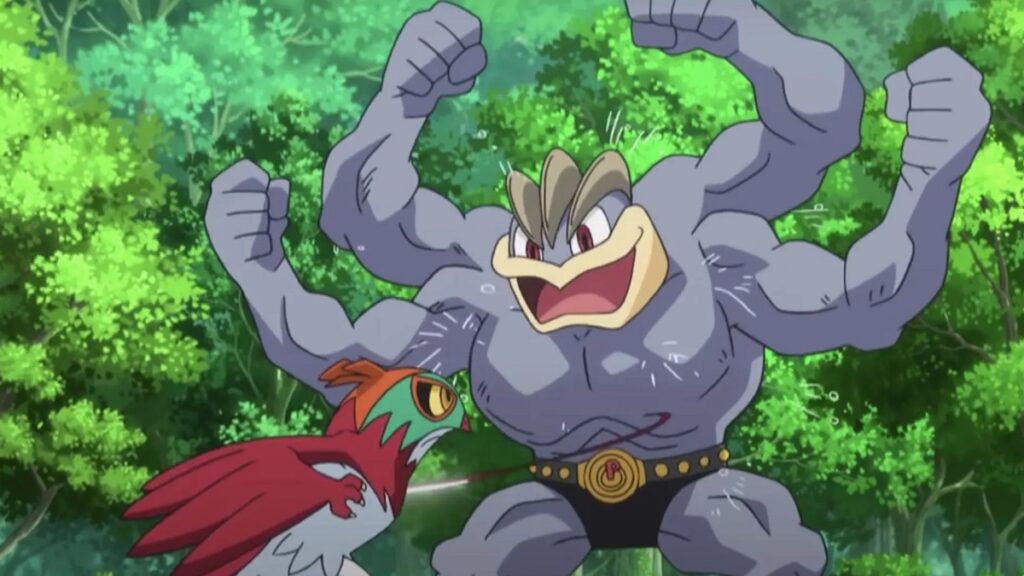 Machamp y Hawlucha en el anime de Pokémon