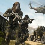 modern warfare 2 operators running with helicopter and vehicle in the background