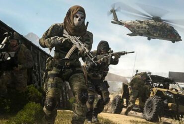 modern warfare 2 operators running with helicopter and vehicle in the background