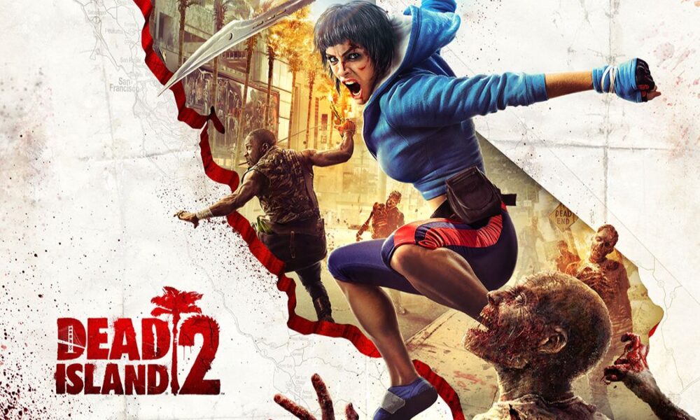 dead island 2 key art character with blade and zombies