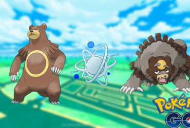 Ursaring and Ursaluna with a evolve icon and the Pokemon Go logo