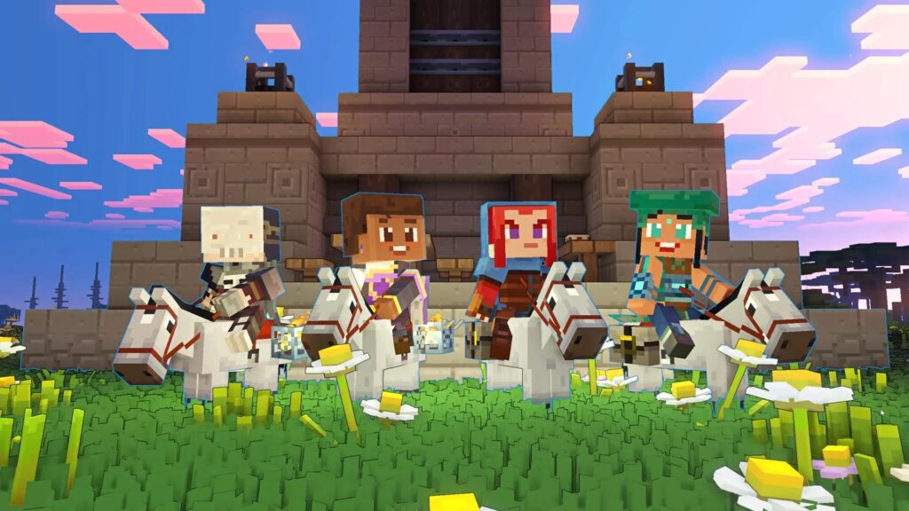 Personajes de Minecraft Legends en monturas