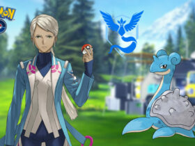 Blanche and Lapras in a Pokemon Go Research background