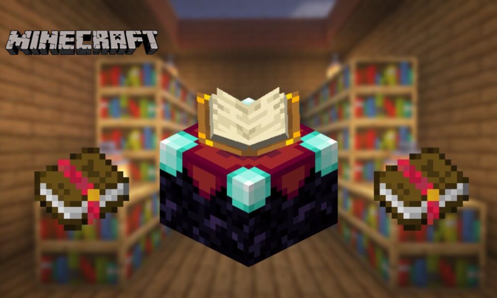 Enchanted books and table in Minecraft