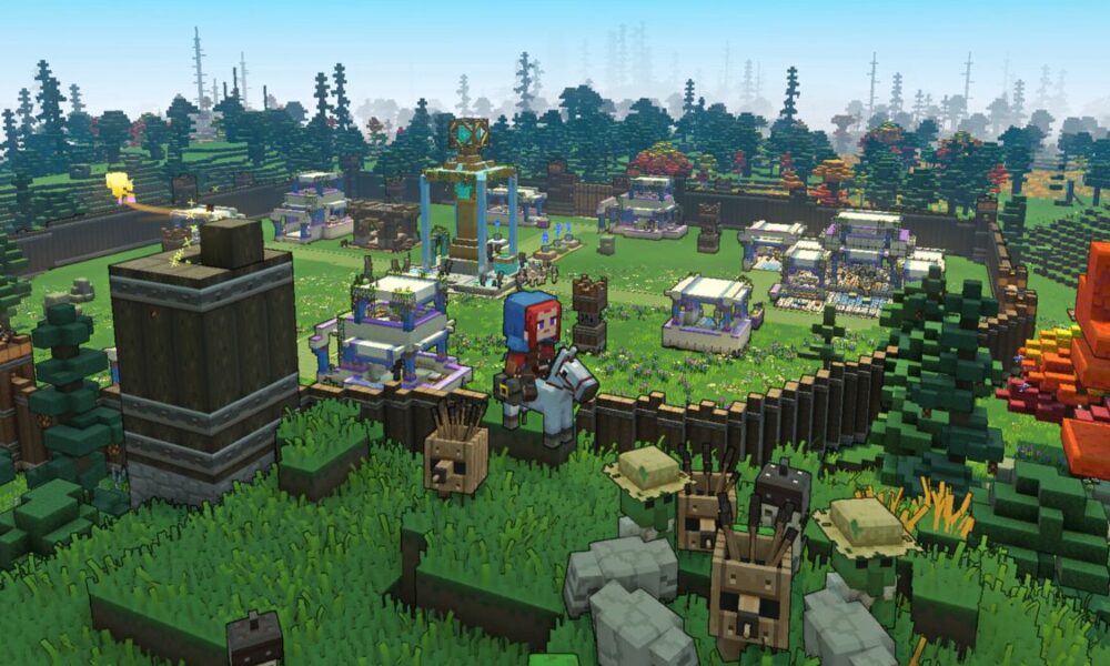 A piglin base in the Minecraft Legends open world