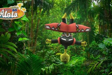 Tapu Bulu in a Pokemon Go promo image