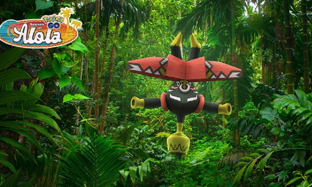 Tapu Bulu in a Pokemon Go promo image