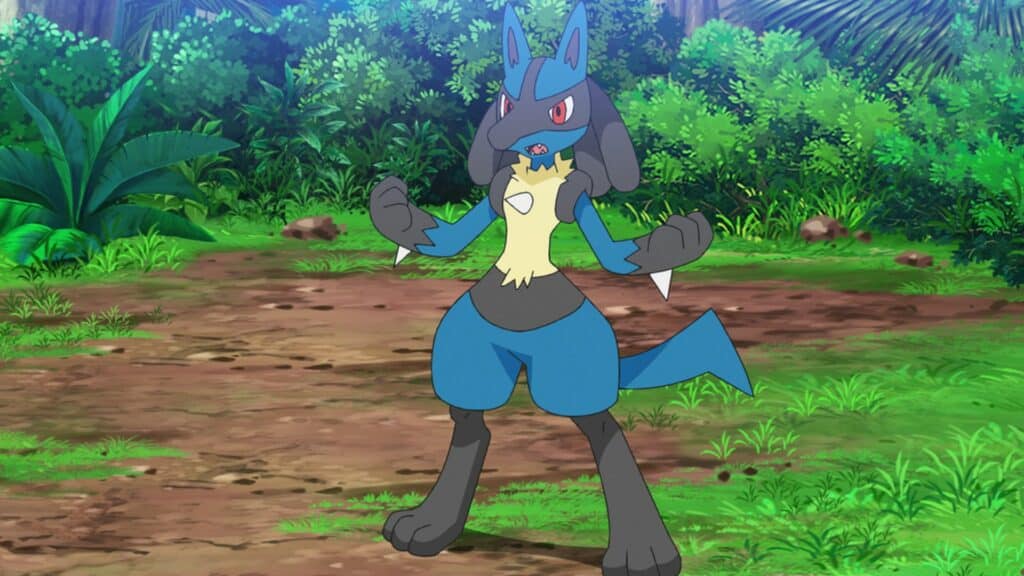 Lucario de Ash en el anime de Pokémon de pie