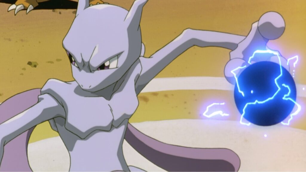 Mewtwo listo para lanzar Shadow Ball en Pokémon