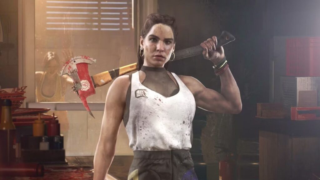 Carla sosteniendo un hacha en Dead Island 2