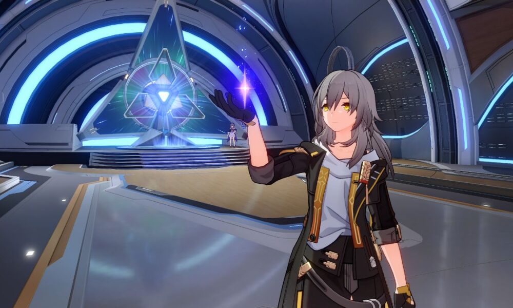 Honkai Star Rail character holding purple crystal