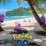 Many Ditto in a beach in Pokemon Go