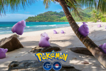 Many Ditto in a beach in Pokemon Go