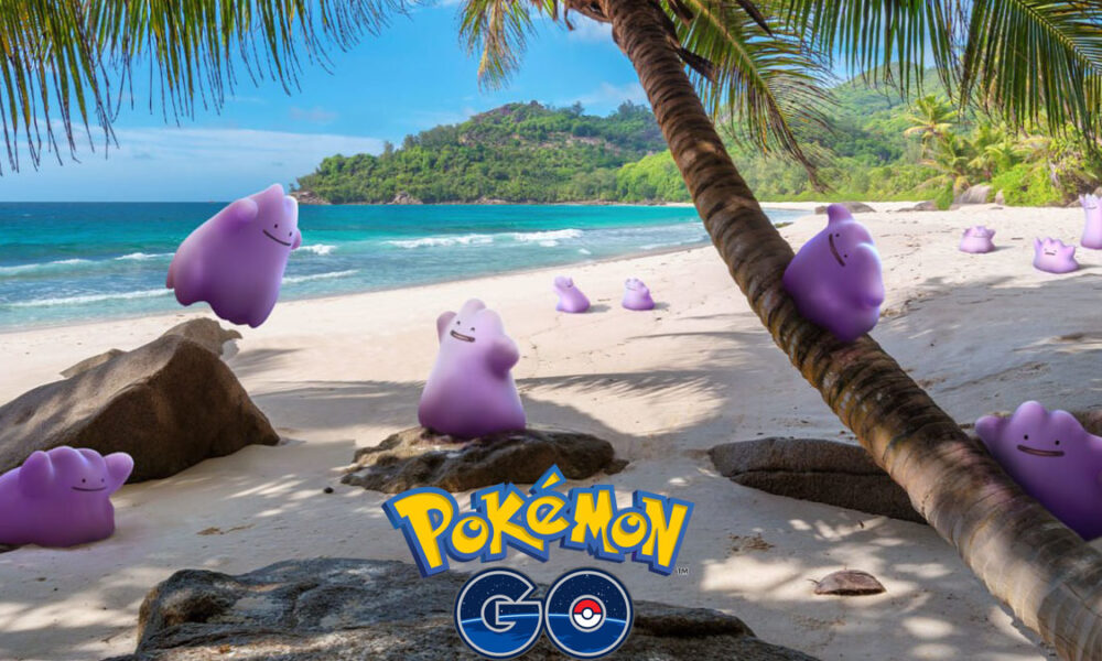 Many Ditto in a beach in Pokemon Go