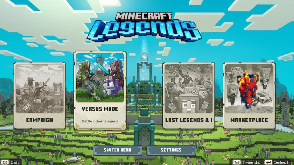 Pantalla para entrar al modo Versus en Minecraft Legends