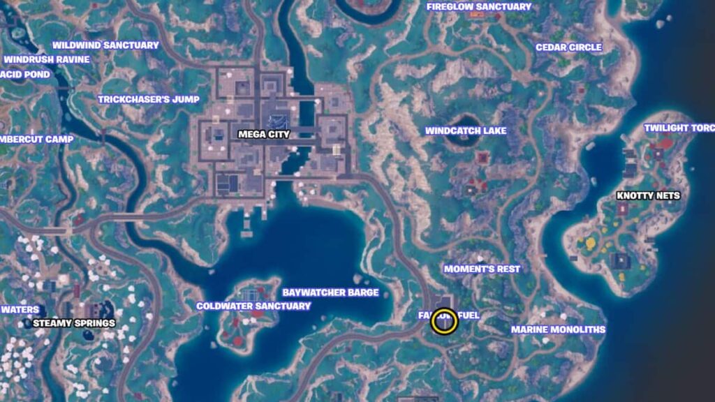 Imagen del mapa de Fortnite de la ubicación de Fallow Fuel.