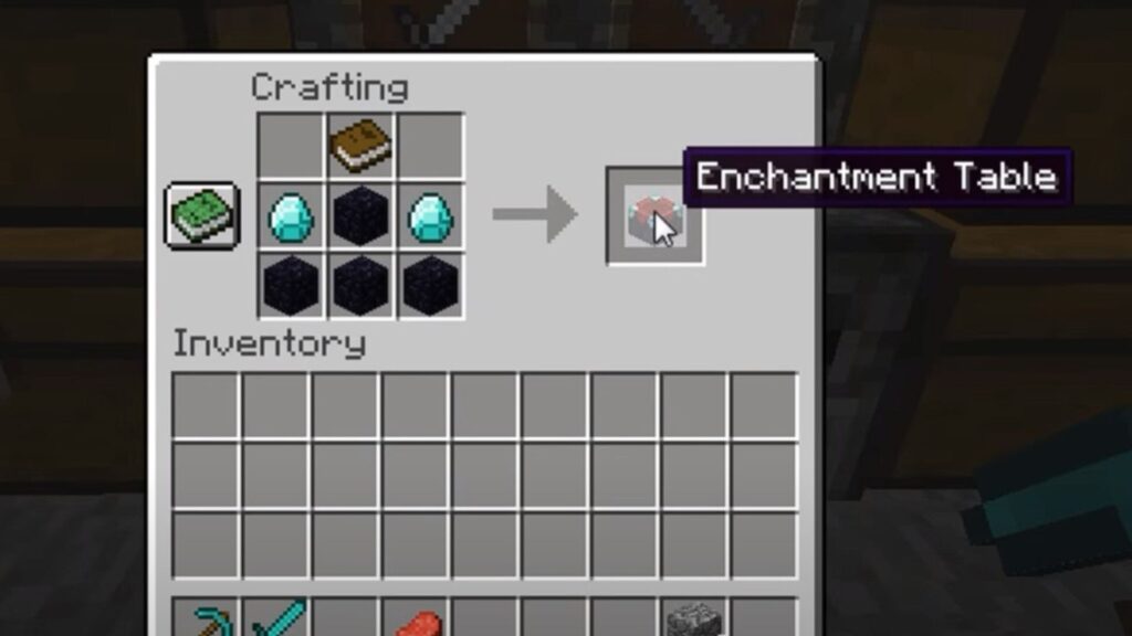 Receta de elaboración para hacer una mesa de encantamiento en Minecraft