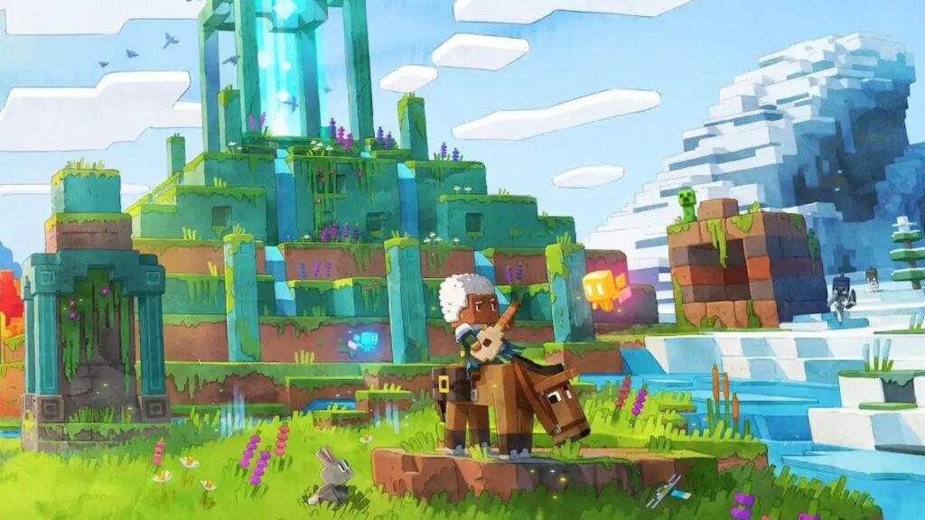 Personaje de Minecraft Legends a caballo