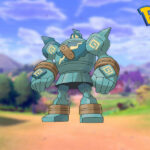 Golurk in a Pokemon Sword and Shield background