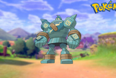 Golurk in a Pokemon Sword and Shield background