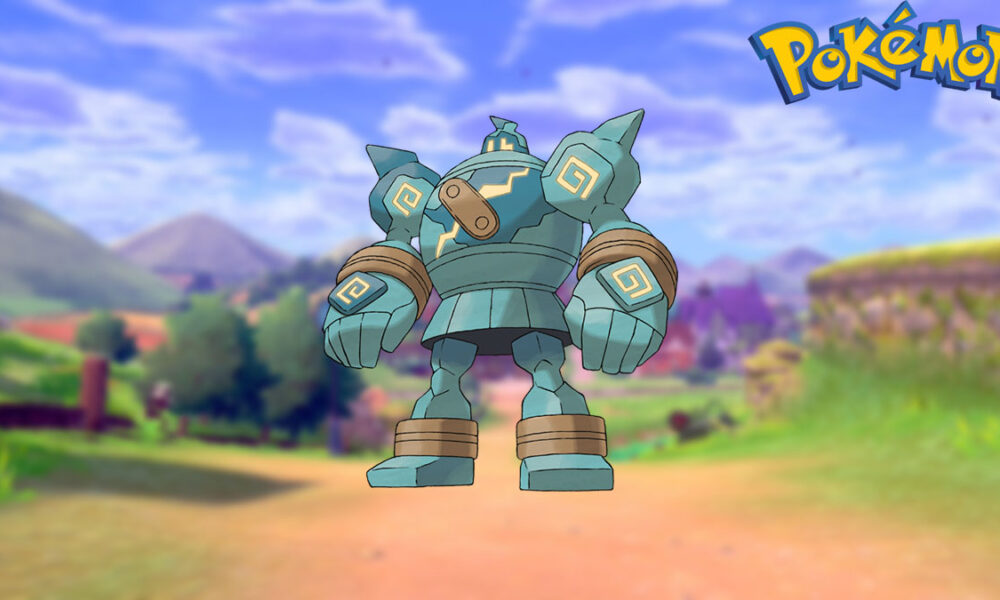 Golurk in a Pokemon Sword and Shield background