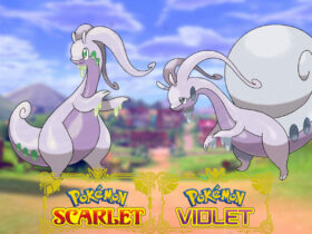 Goodra and Hisuian Goodra in a Pokemon Sword and Shield background