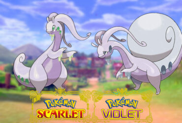 Goodra and Hisuian Goodra in a Pokemon Sword and Shield background