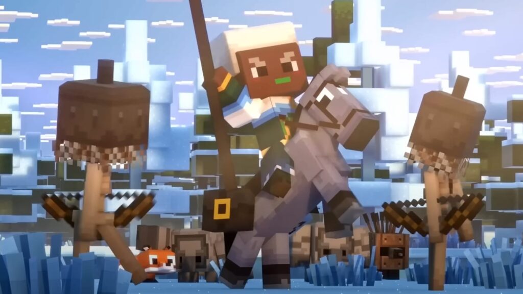 Personaje de Minecraft Legends montando a caballo