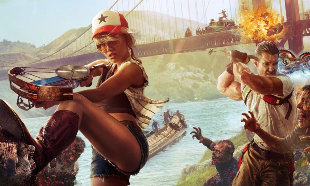 dead island 2 characters killing zombies poster