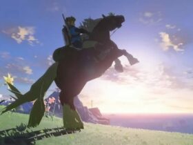 Link riding horse in Zelda: Tears of the Kingdom.