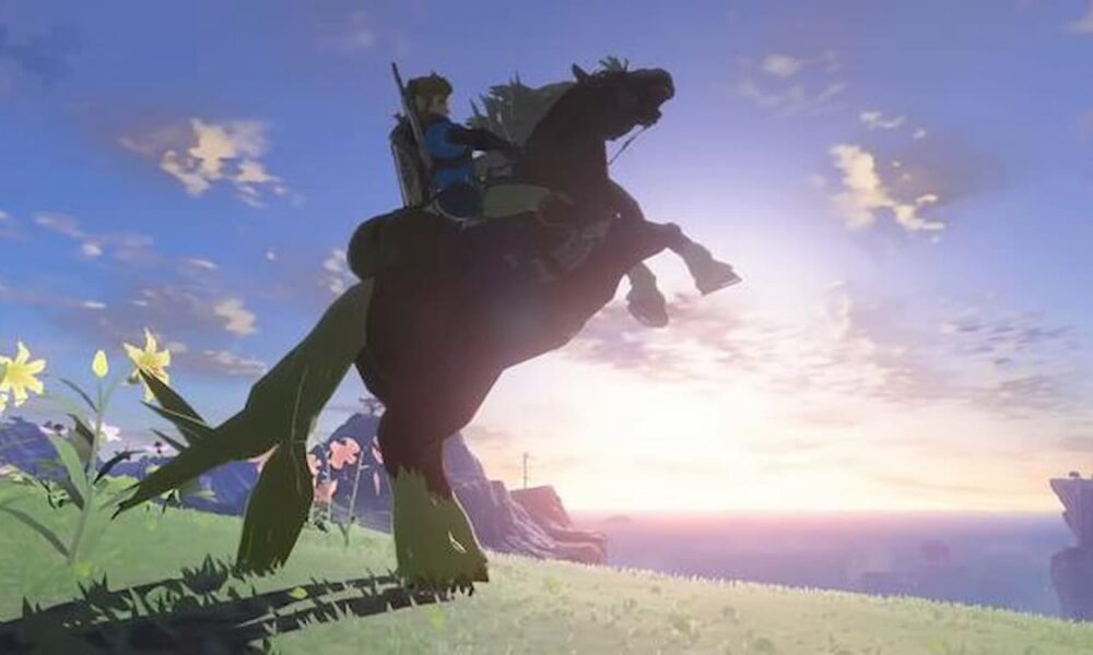 Link riding horse in Zelda: Tears of the Kingdom.