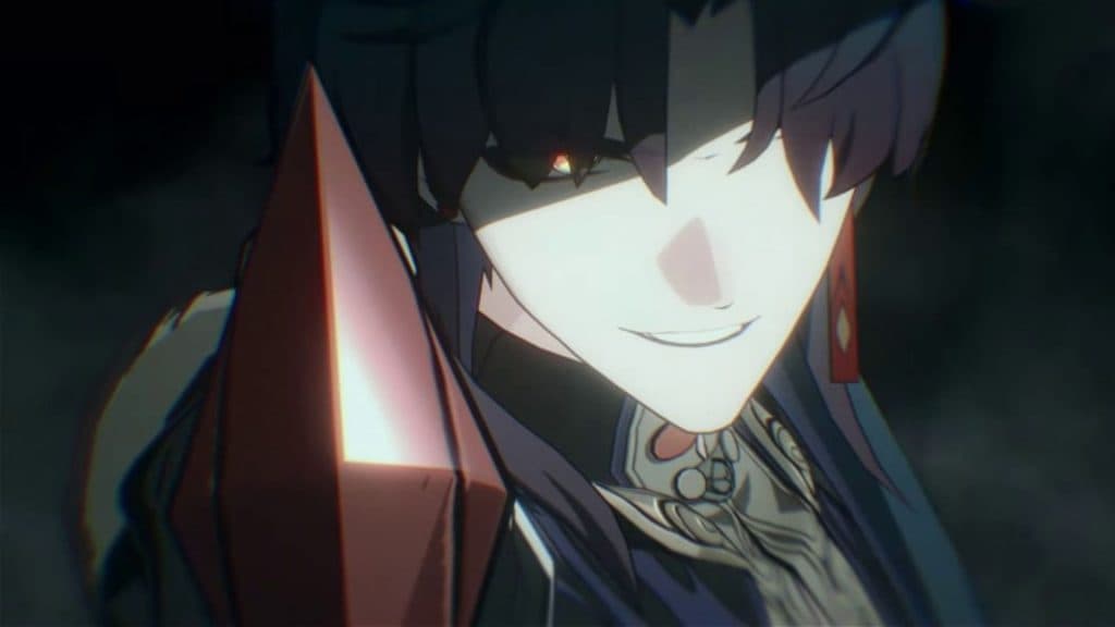 Blade con una sonrisa en la escena de Honkai Star Rail