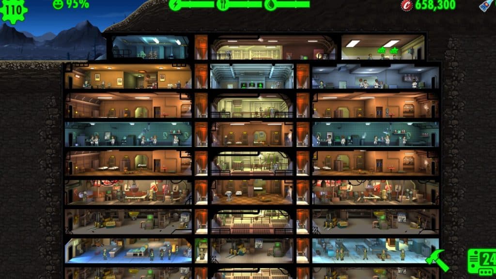 Bóveda en Fallout Shelter por la noche