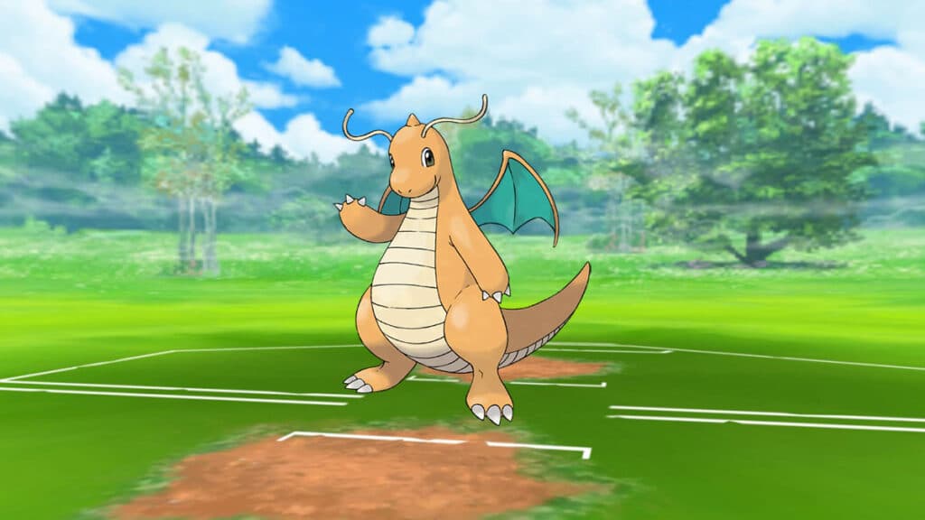 pokemon master league dragonite con fondo de batalla