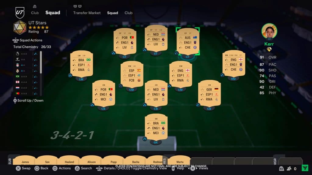 Hud de equipo de EA FC 24 Ultimate Team