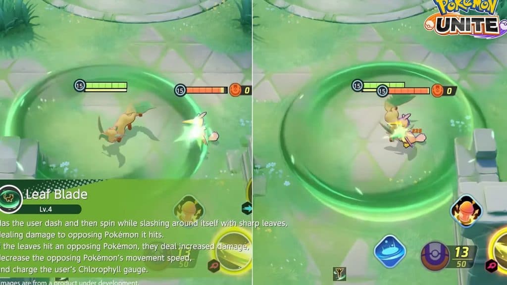 Leafeon usando Leaf Blade en Pokemon United.