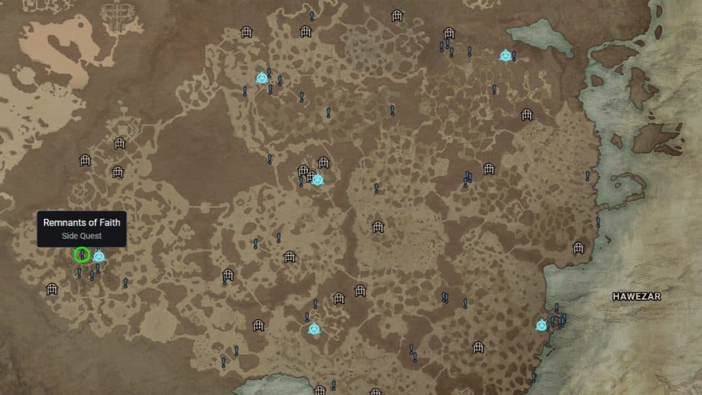 Mapa de Diablo 4 Remanentes de misión de fe